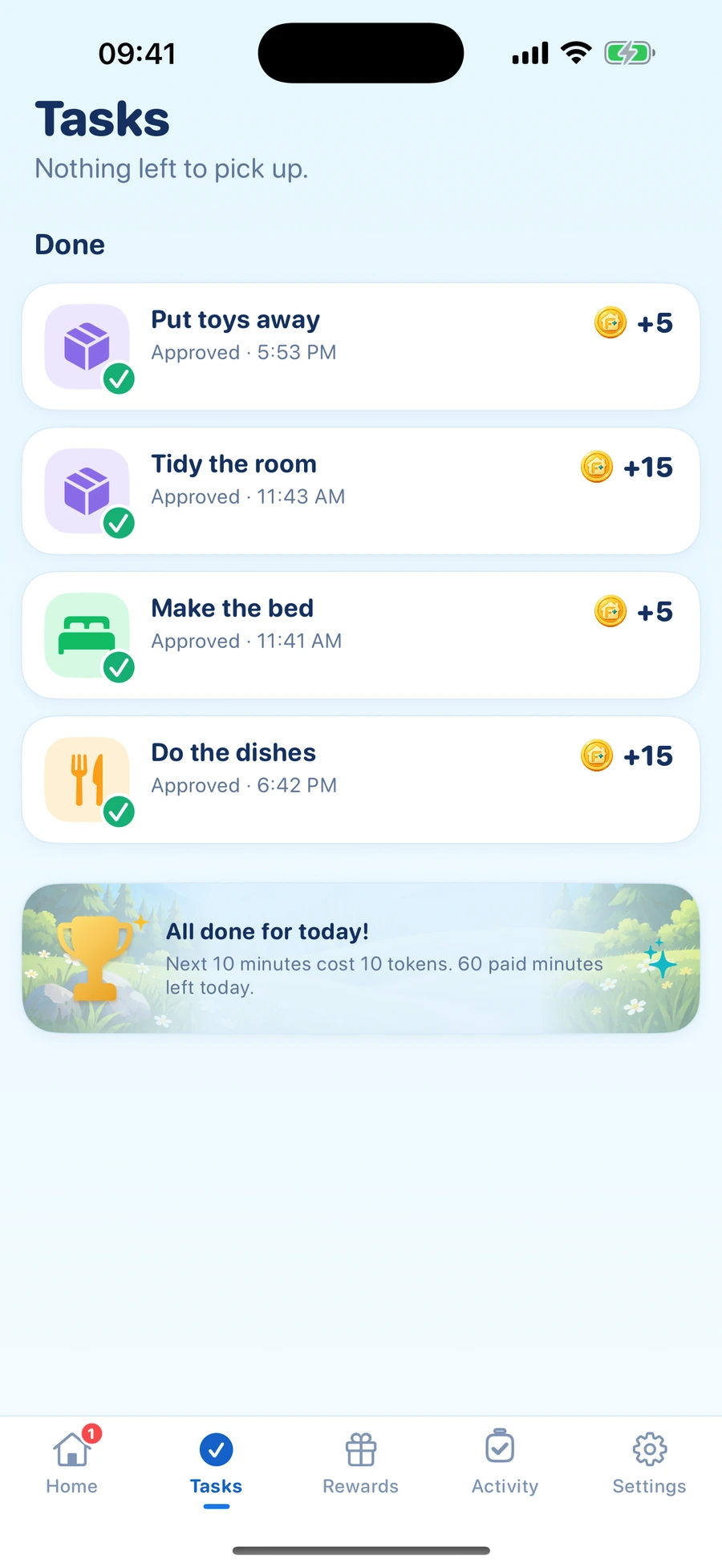 ProudJar Kids Tasks screen in Adventure theme with demo data